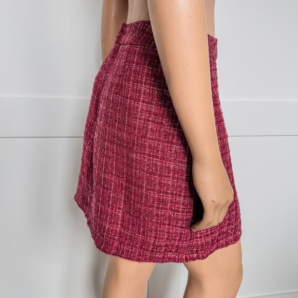 NWT-Blue Rain of Francesca’s-Clara Tweed Mini Skirt-Burgundy Red-Women’s Small - Picture 4 of 11